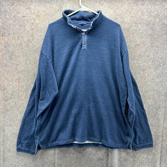 McKenzie Tribe Pullover Mens Large Blue Denim Collar Sweatshirt Henley Jacket - Picture 1 of 9